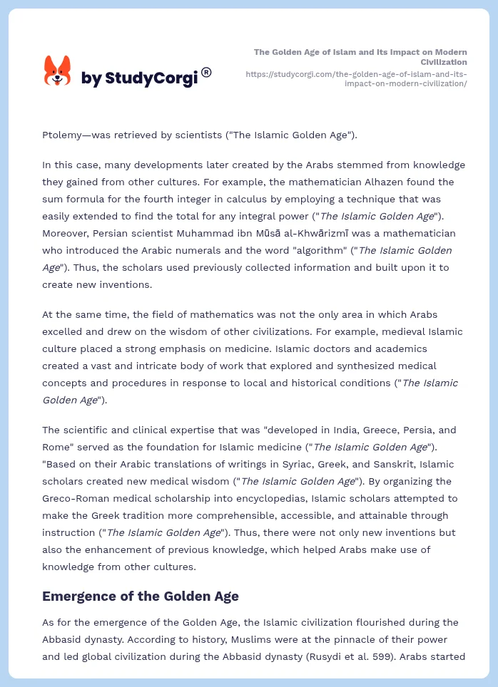The Golden Age of Islam and Its Impact on Modern Civilization. Page 2