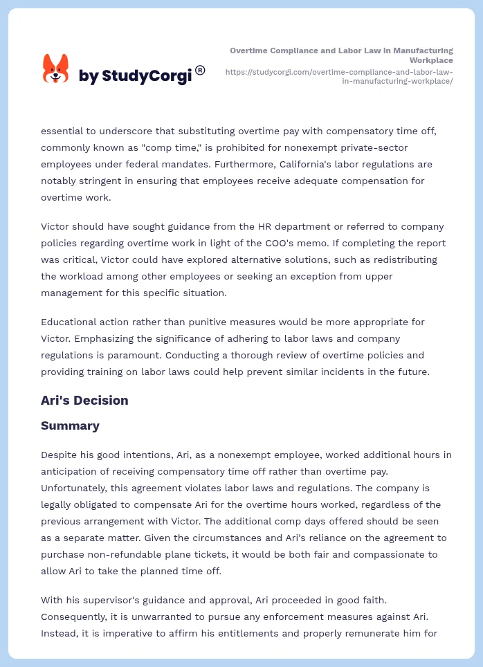 Overtime Compliance and Labor Law in Manufacturing Workplace. Page 2