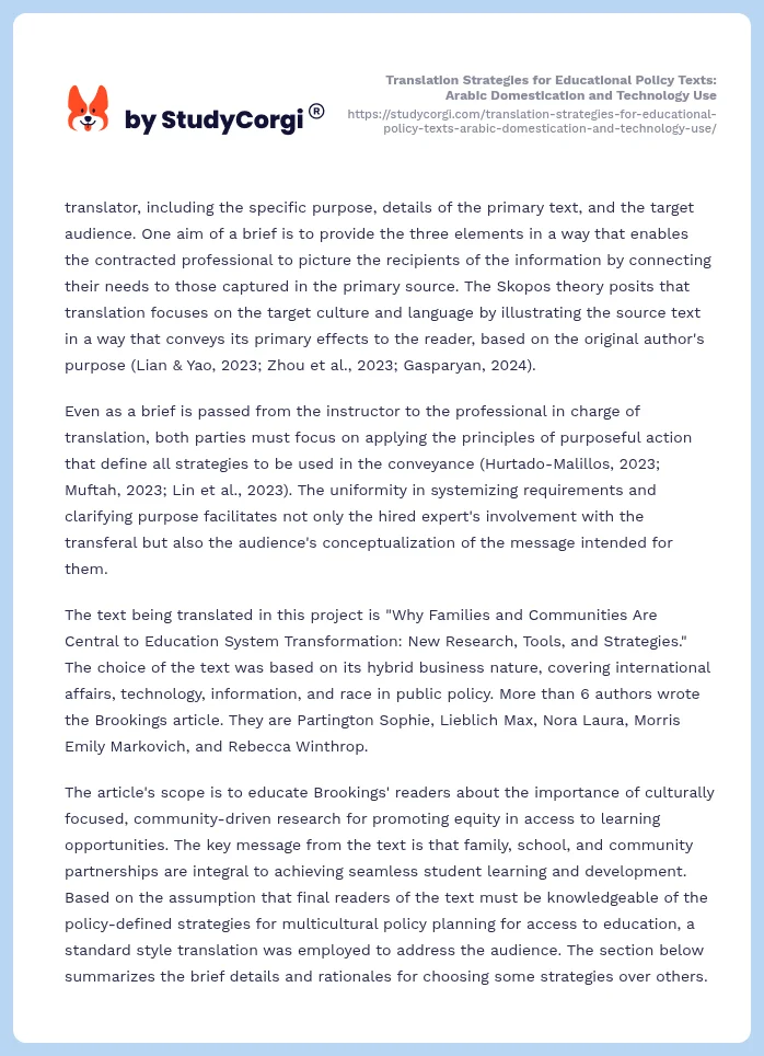 Translation Strategies for Educational Policy Texts: Arabic Domestication and Technology Use. Page 2
