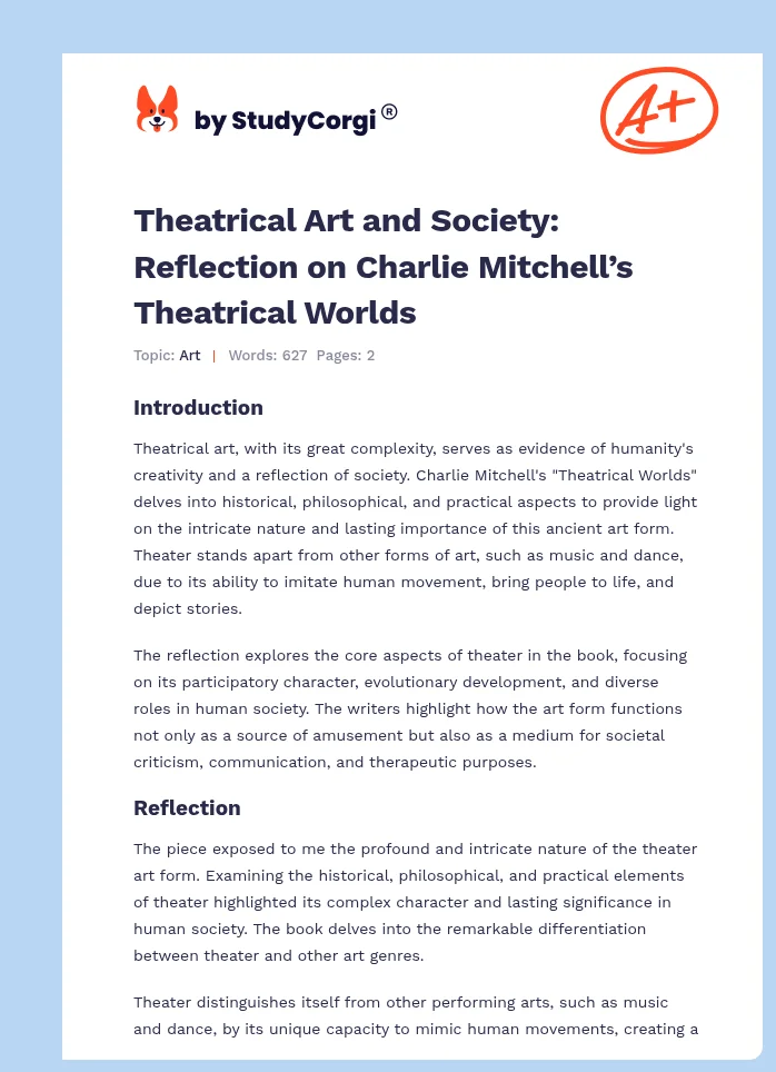 Theatrical Art and Society: Reflection on Charlie Mitchell’s Theatrical Worlds. Page 1