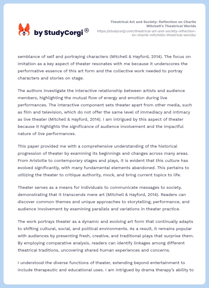 Theatrical Art and Society: Reflection on Charlie Mitchell’s Theatrical Worlds. Page 2