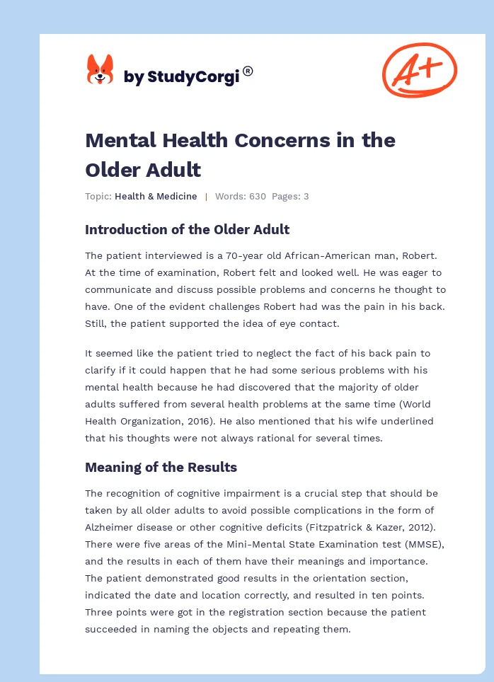 Mental Health Concerns in the Older Adult. Page 1