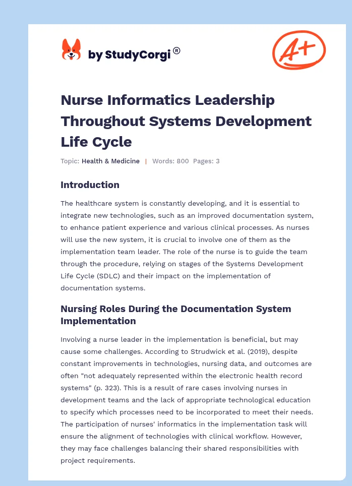 Nurse Informatics Leadership Throughout Systems Development Life Cycle. Page 1