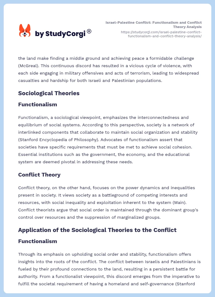 Israel-Palestine Conflict: Functionalism and Conflict Theory Analysis. Page 2