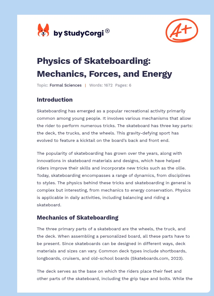 Physics of Skateboarding: Mechanics, Forces, and Energy. Page 1
