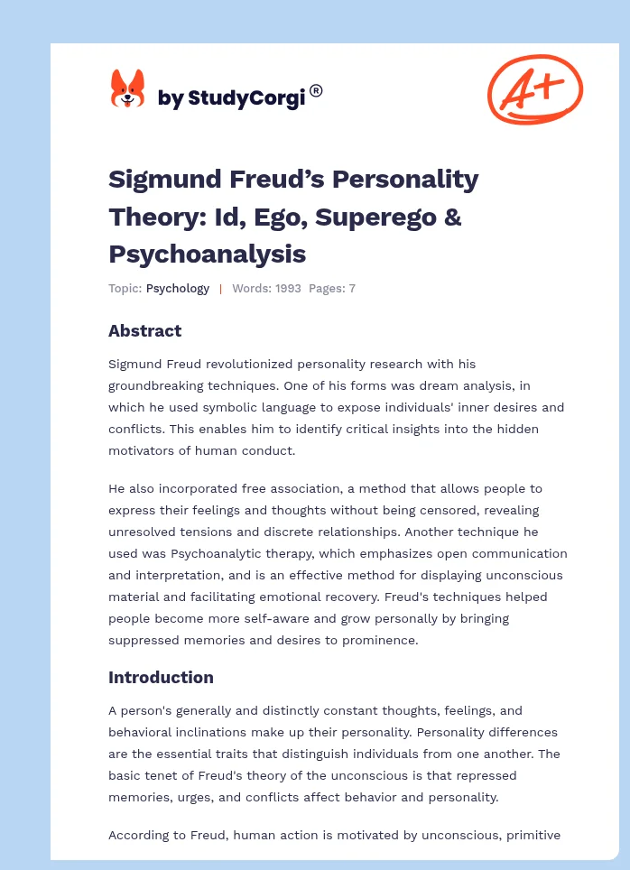 Sigmund Freud’s Personality Theory: Id, Ego, Superego & Psychoanalysis. Page 1
