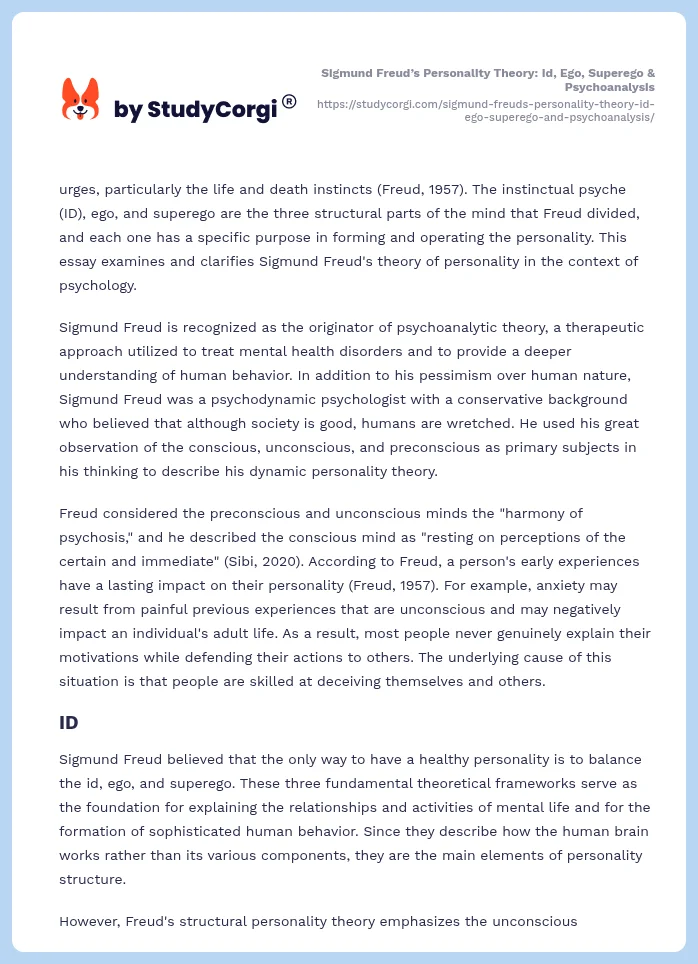 Sigmund Freud’s Personality Theory: Id, Ego, Superego & Psychoanalysis. Page 2