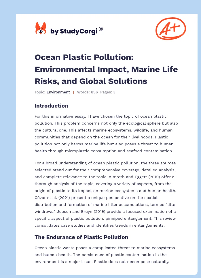 Ocean Plastic Pollution: Environmental Impact, Marine Life Risks, and Global Solutions. Page 1