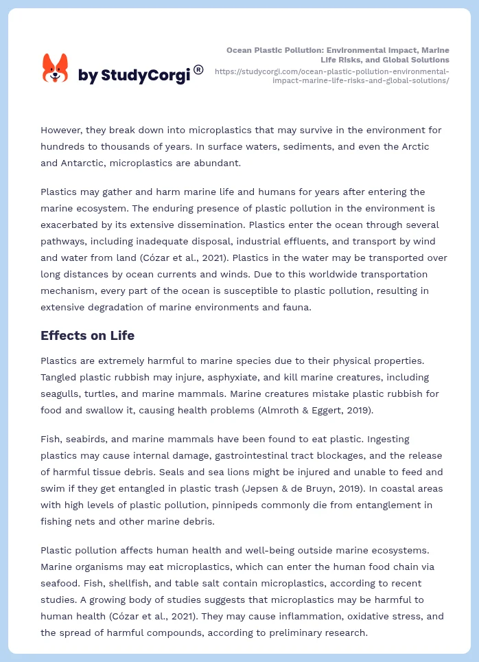 Ocean Plastic Pollution: Environmental Impact, Marine Life Risks, and Global Solutions. Page 2