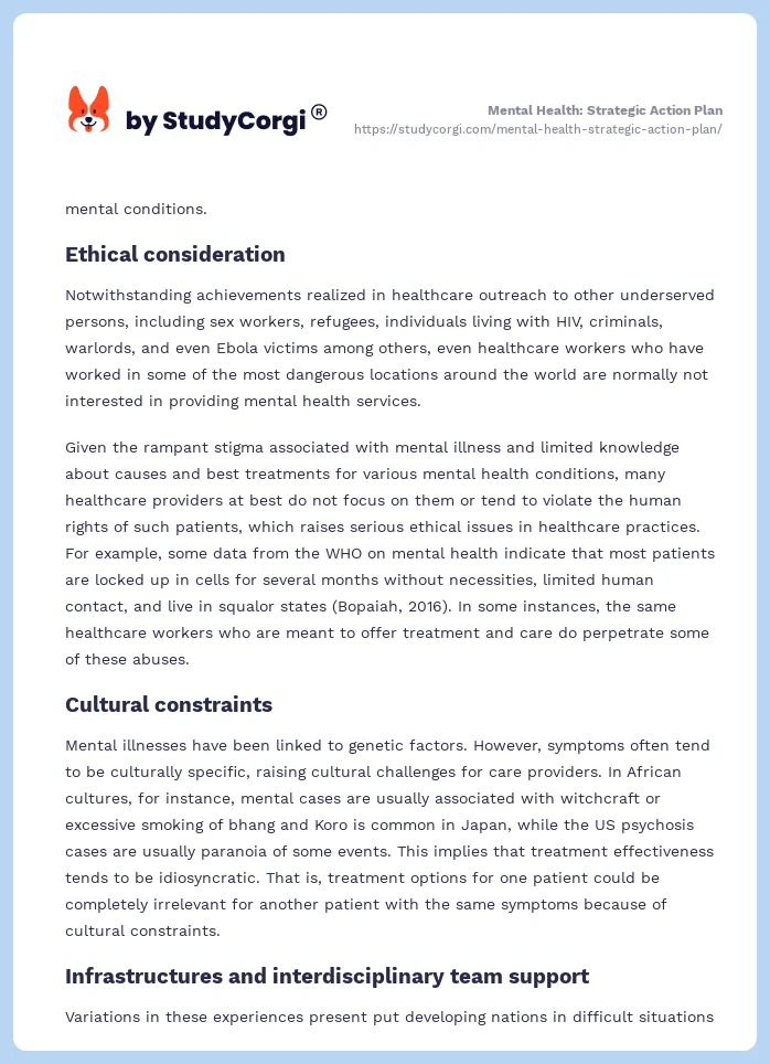 Mental Health: Strategic Action Plan. Page 2