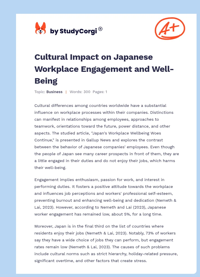 Cultural Impact on Japanese Workplace Engagement and Well-Being. Page 1