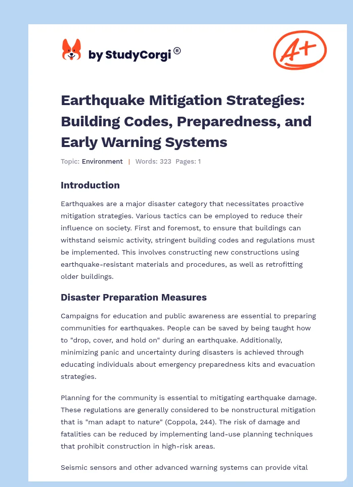 Earthquake Mitigation Strategies: Building Codes, Preparedness, and Early Warning Systems. Page 1