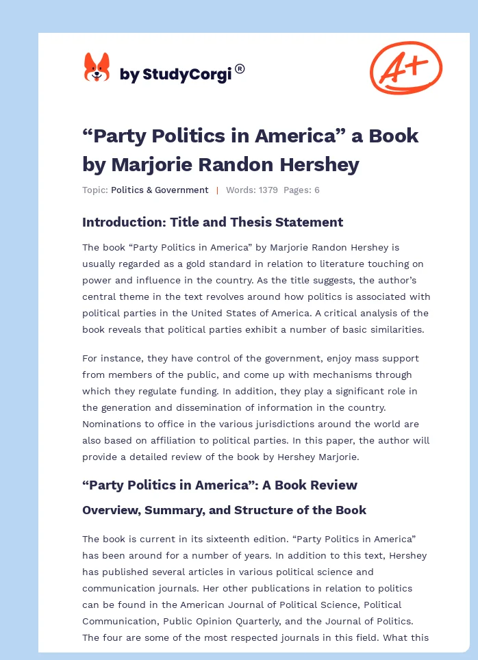 “Party Politics in America” a Book by Marjorie Randon Hershey. Page 1