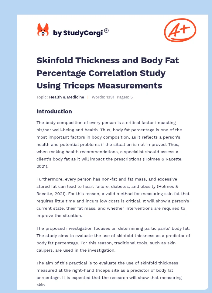Skinfold Thickness and Body Fat Percentage Correlation Study Using Triceps Measurements. Page 1