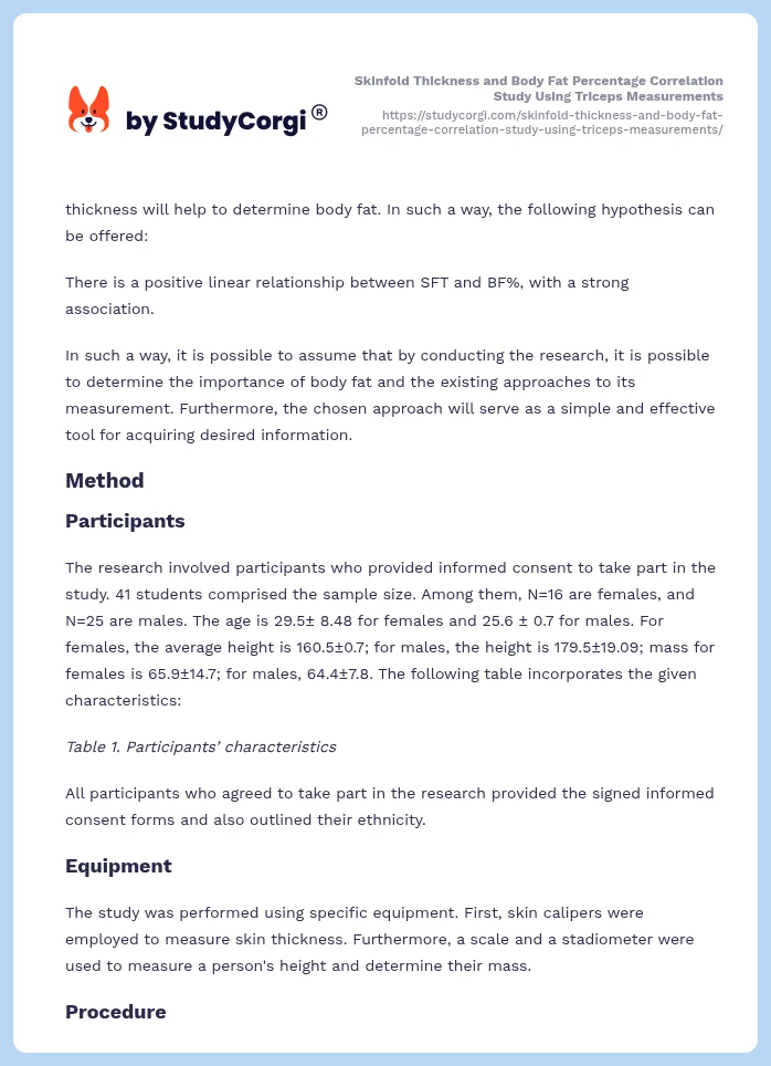 Skinfold Thickness and Body Fat Percentage Correlation Study Using Triceps Measurements. Page 2