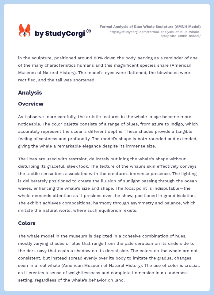 Formal Analysis of Blue Whale Sculpture (AMNH Model). Page 2