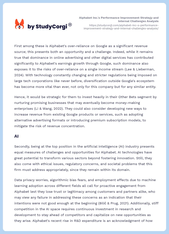 Alphabet Inc.'s Performance Improvement Strategy and Internal Challenges Analysis. Page 2
