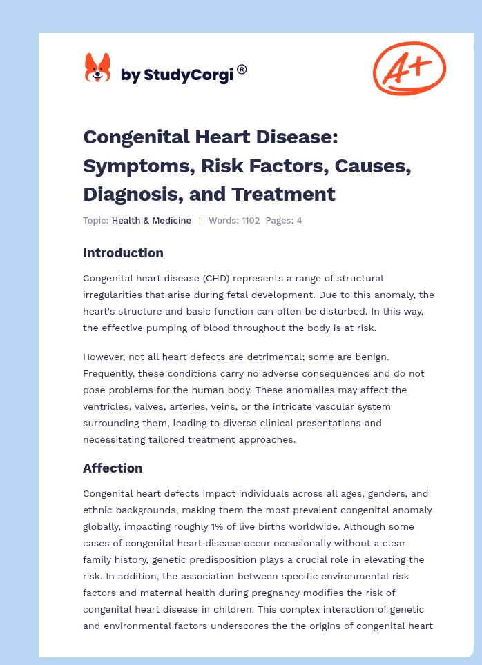 Congenital Heart Disease: Symptoms, Risk Factors, Causes, Diagnosis, and Treatment. Page 1