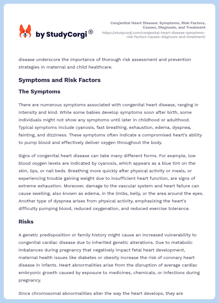 Congenital Heart Disease: Symptoms, Risk Factors, Causes, Diagnosis, and Treatment. Page 2
