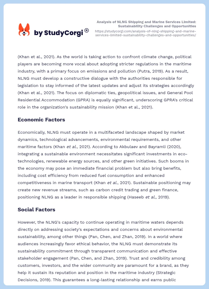 Analysis of NLNG Shipping and Marine Services Limited: Sustainability Challenges and Opportunities. Page 2