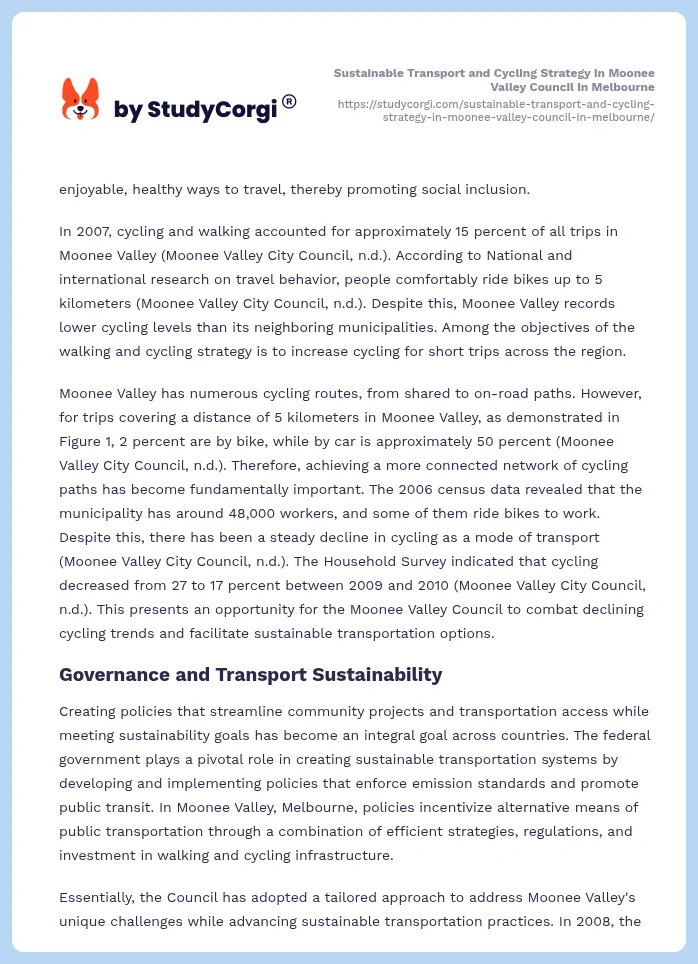 Sustainable Transport and Cycling Strategy in Moonee Valley Council in Melbourne. Page 2