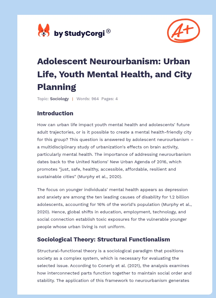 Adolescent Neurourbanism: Urban Life, Youth Mental Health, and City Planning. Page 1