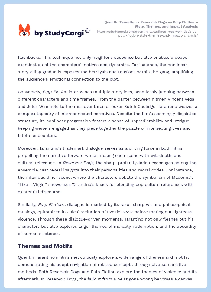 Quentin Tarantino's Reservoir Dogs vs Pulp Fiction – Style, Themes, and Impact Analysis. Page 2
