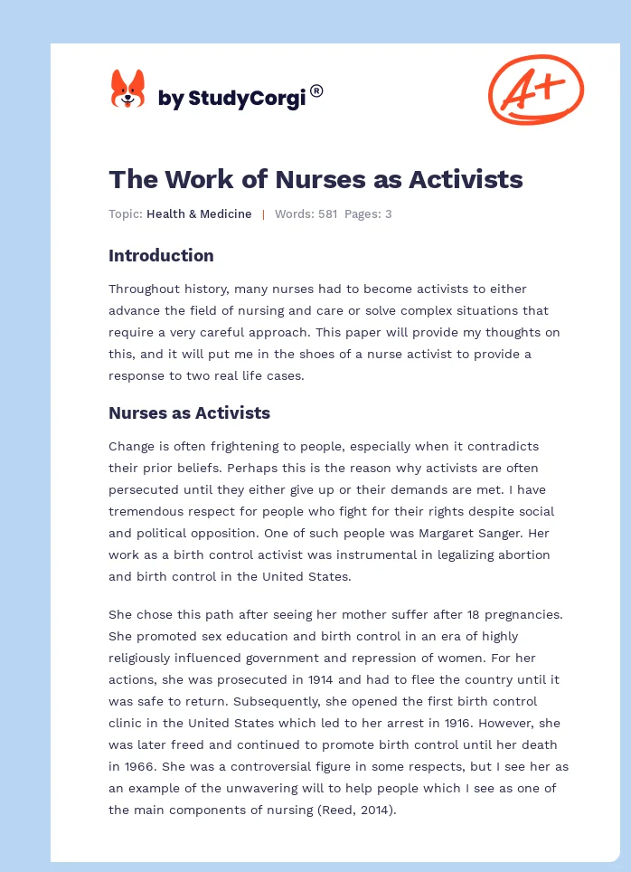 The Work of Nurses as Activists. Page 1