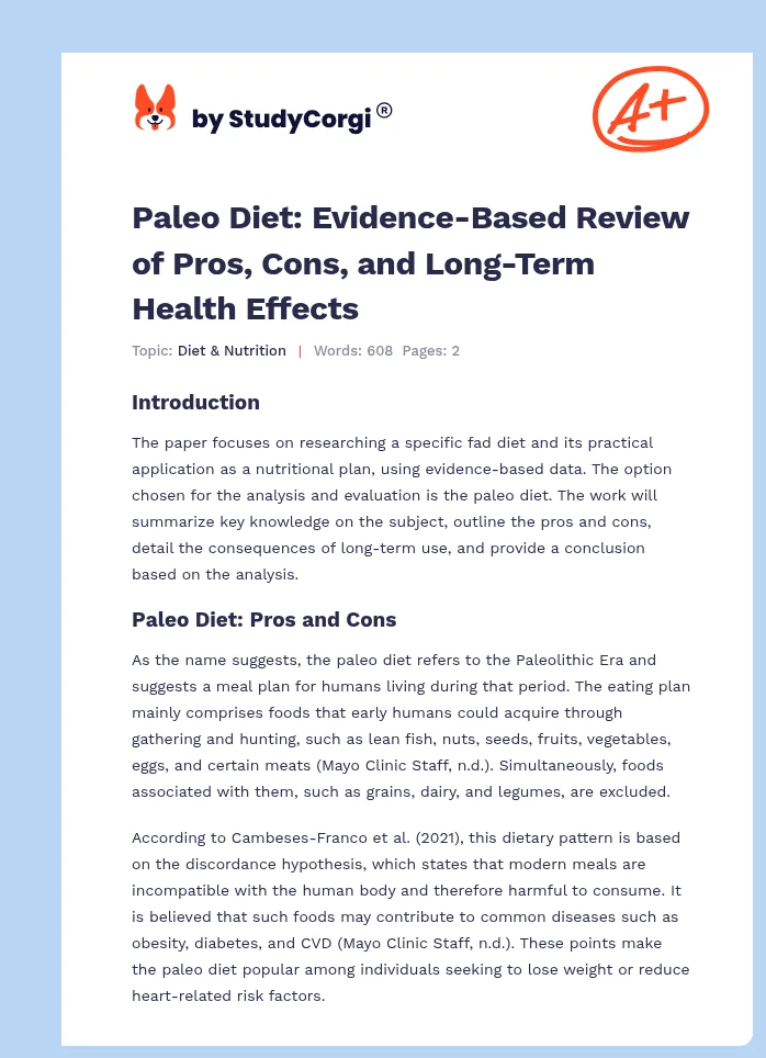 Paleo Diet: Evidence-Based Review of Pros, Cons, and Long-Term Health Effects. Page 1
