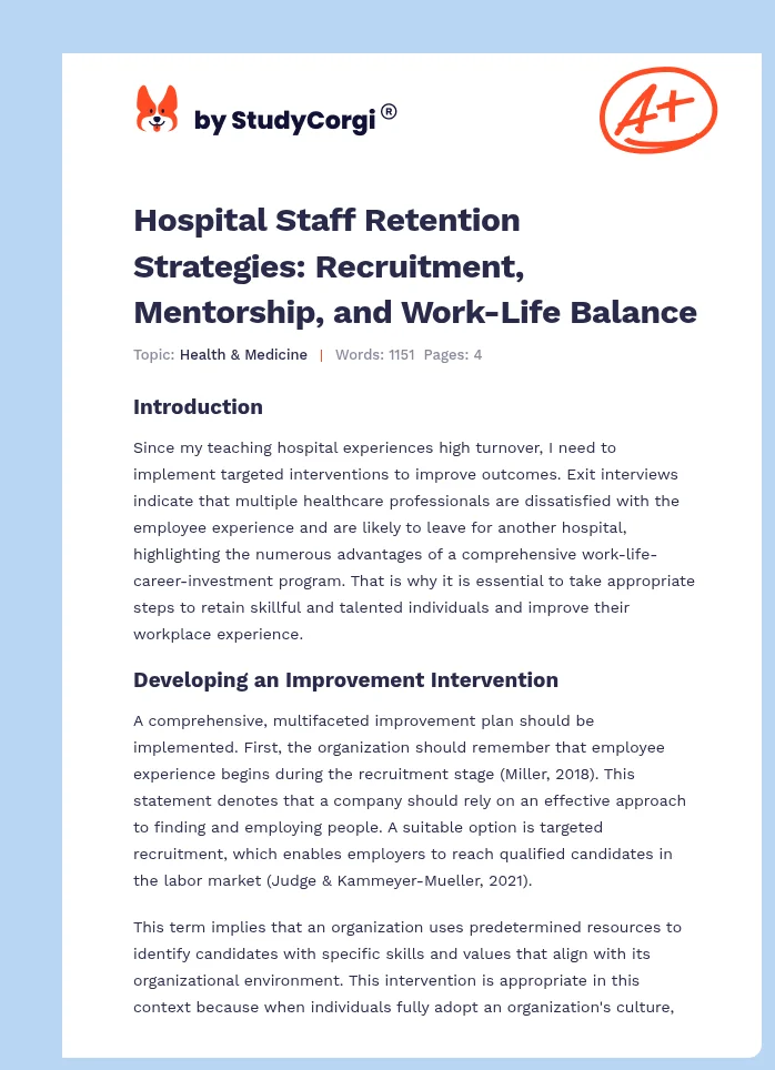 Hospital Staff Retention Strategies: Recruitment, Mentorship, and Work-Life Balance. Page 1