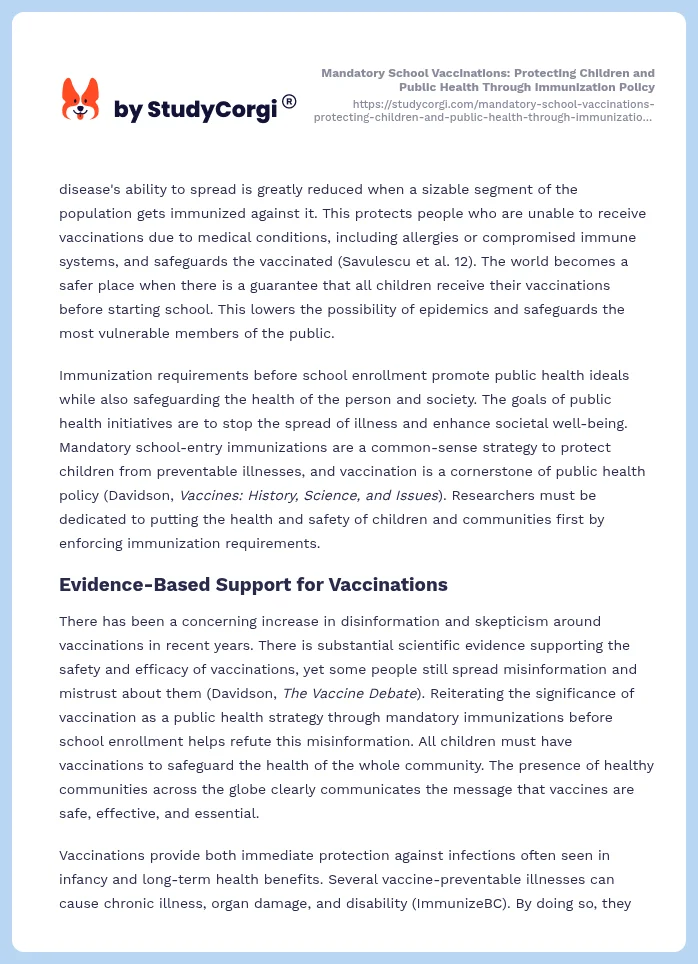 Mandatory School Vaccinations: Protecting Children and Public Health Through Immunization Policy. Page 2