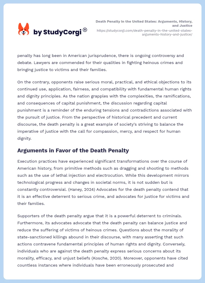 Death Penalty in the United States: Arguments, History, and Justice. Page 2
