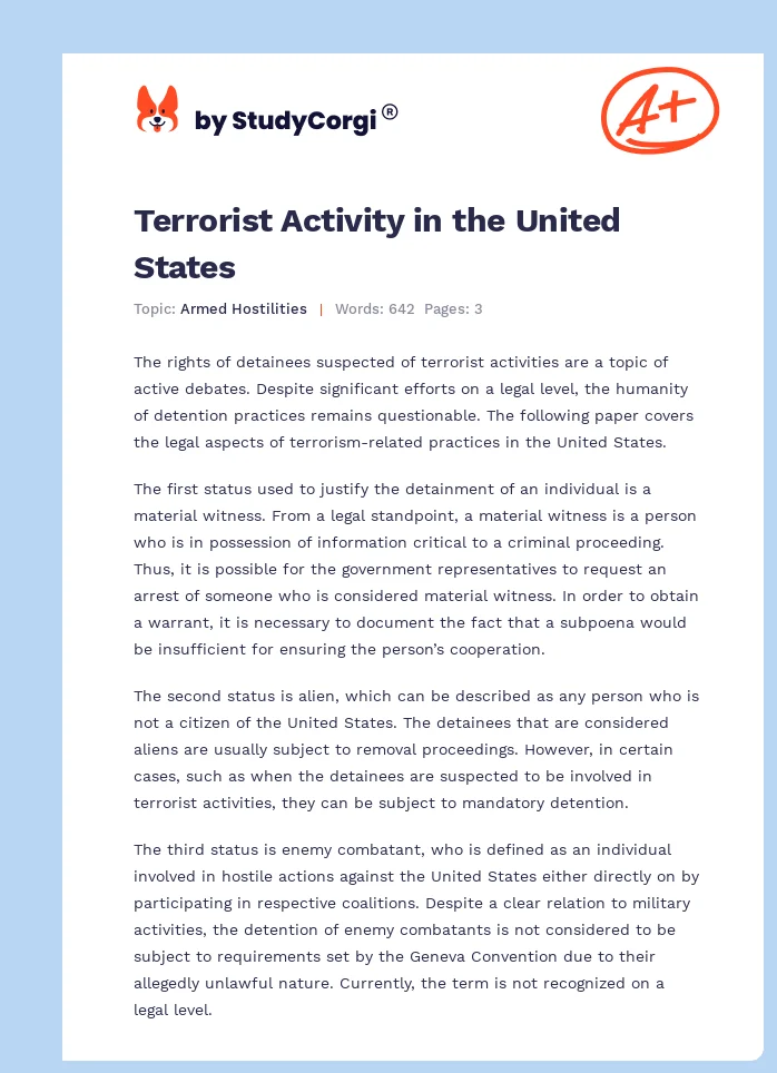 Terrorist Activity in the United States. Page 1
