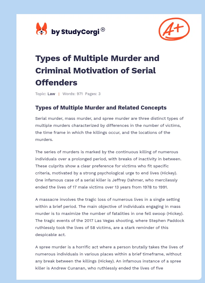 Types of Multiple Murder and Criminal Motivation of Serial Offenders. Page 1