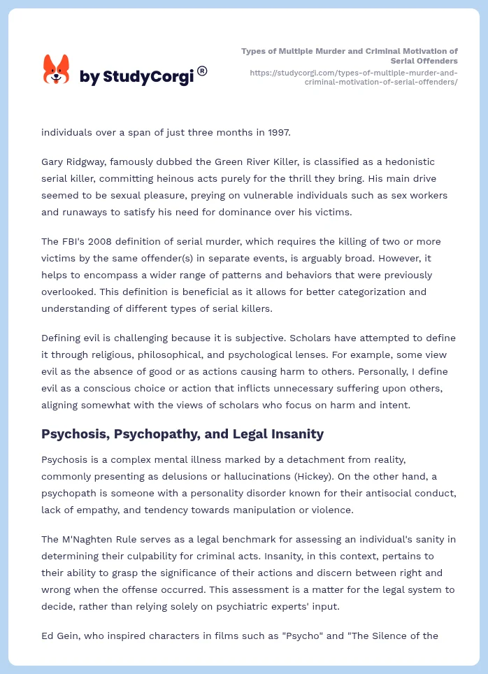 Types of Multiple Murder and Criminal Motivation of Serial Offenders. Page 2
