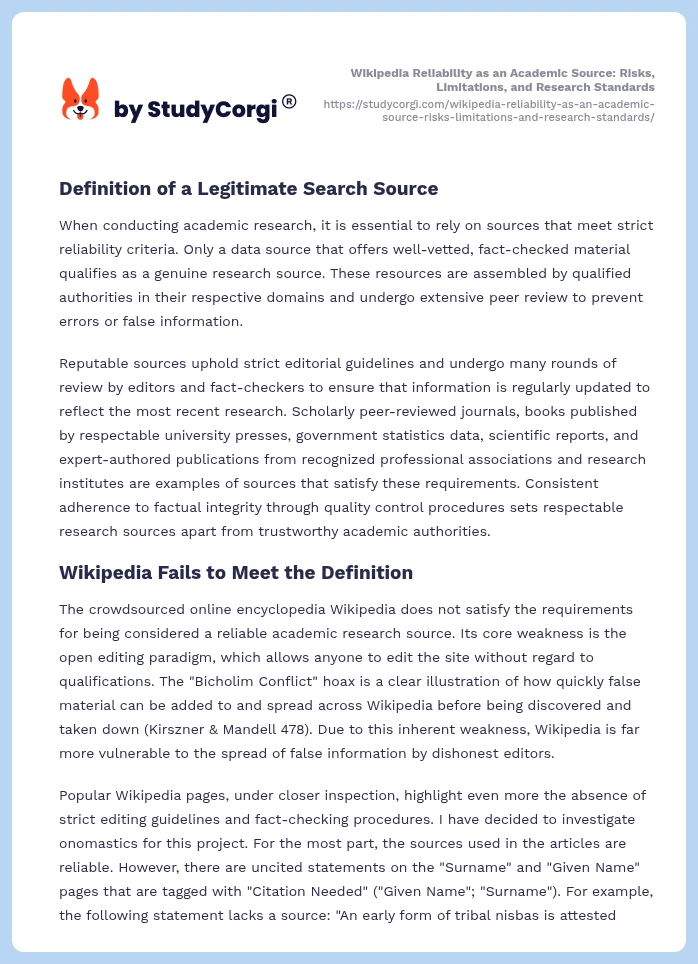 Wikipedia Reliability as an Academic Source: Risks, Limitations, and Research Standards. Page 2