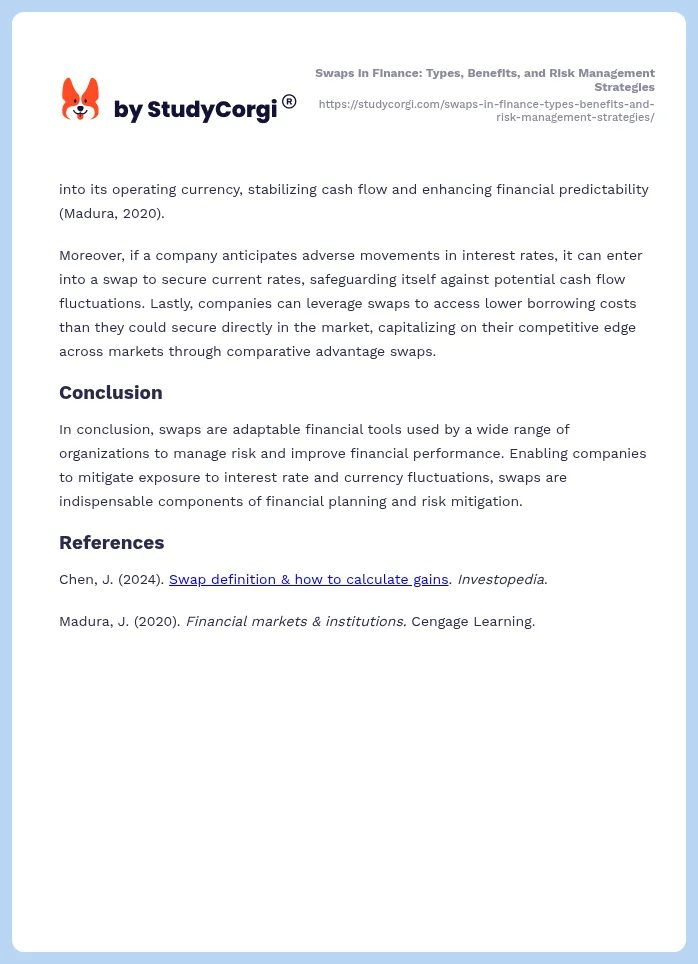 Swaps in Finance: Types, Benefits, and Risk Management Strategies. Page 2