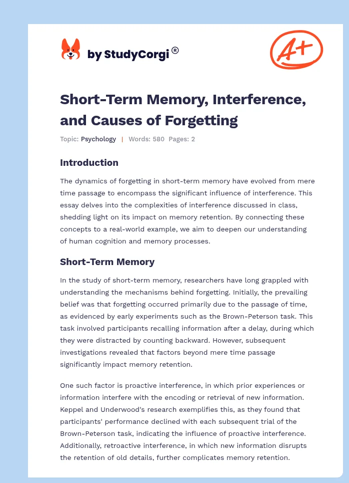 Short-Term Memory, Interference, and Causes of Forgetting. Page 1