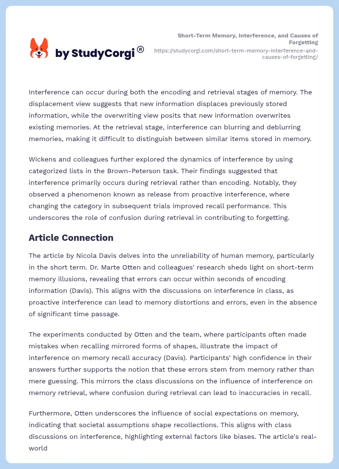 Short-Term Memory, Interference, and Causes of Forgetting. Page 2