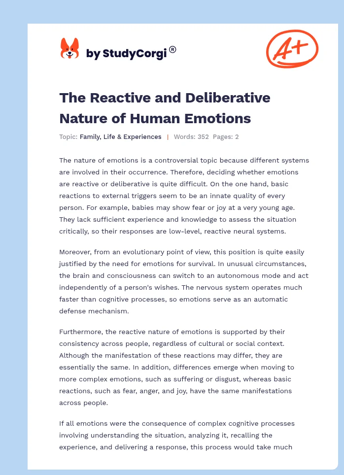 The Reactive and Deliberative Nature of Human Emotions. Page 1