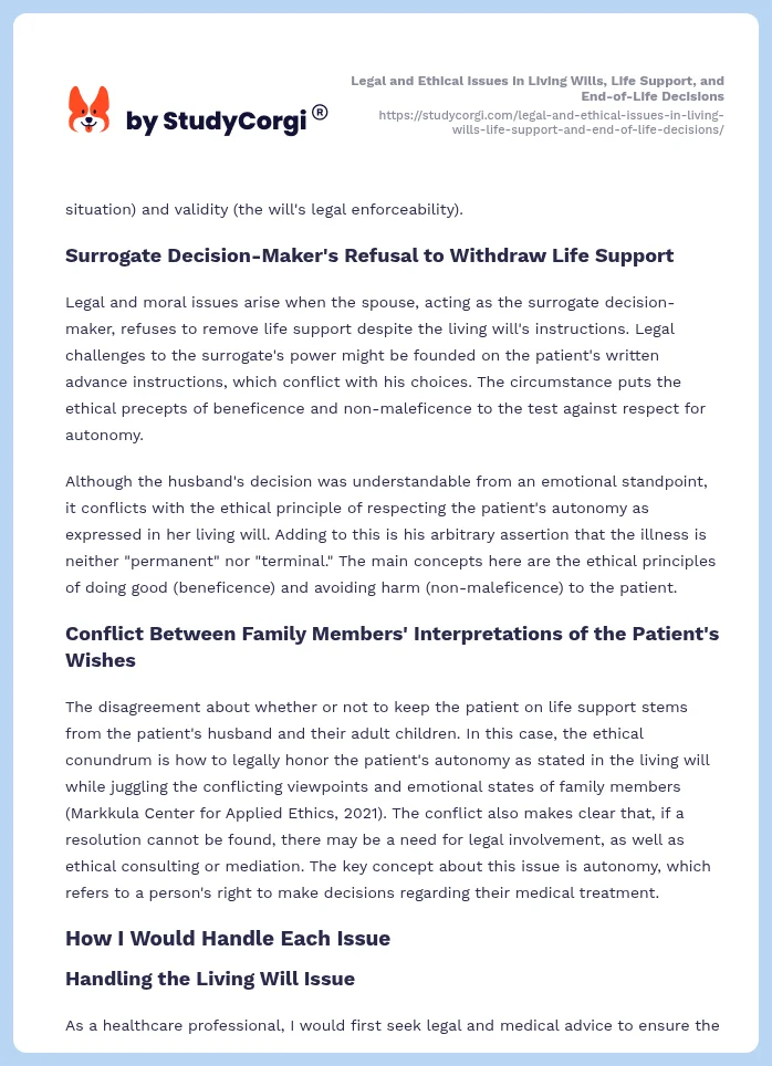 Legal and Ethical Issues in Living Wills, Life Support, and End-of-Life Decisions. Page 2