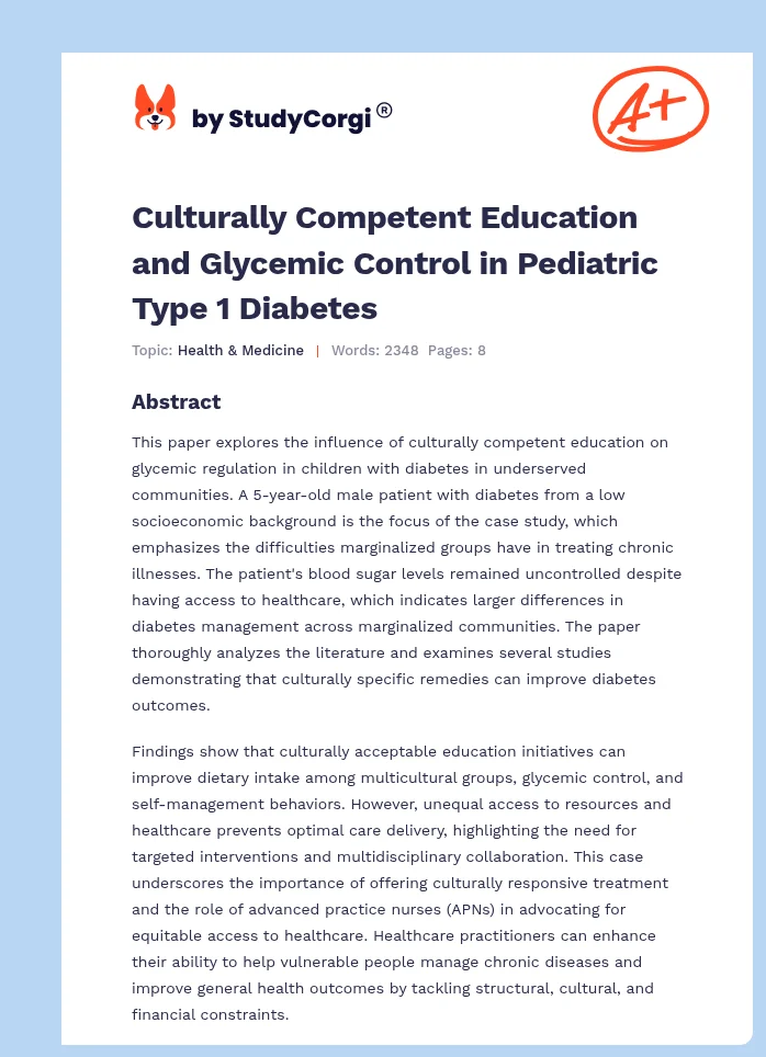 Culturally Competent Education and Glycemic Control in Pediatric Type 1 Diabetes. Page 1