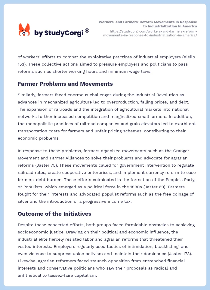 Workers' and Farmers' Reform Movements in Response to Industrialization in America. Page 2