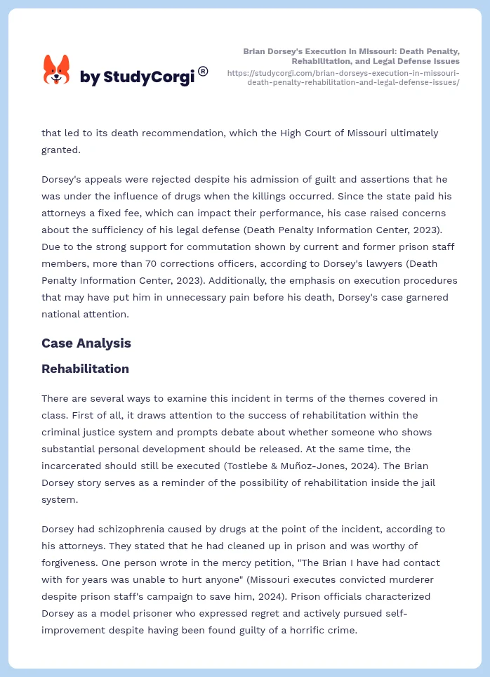 Brian Dorsey's Execution in Missouri: Death Penalty, Rehabilitation, and Legal Defense Issues. Page 2