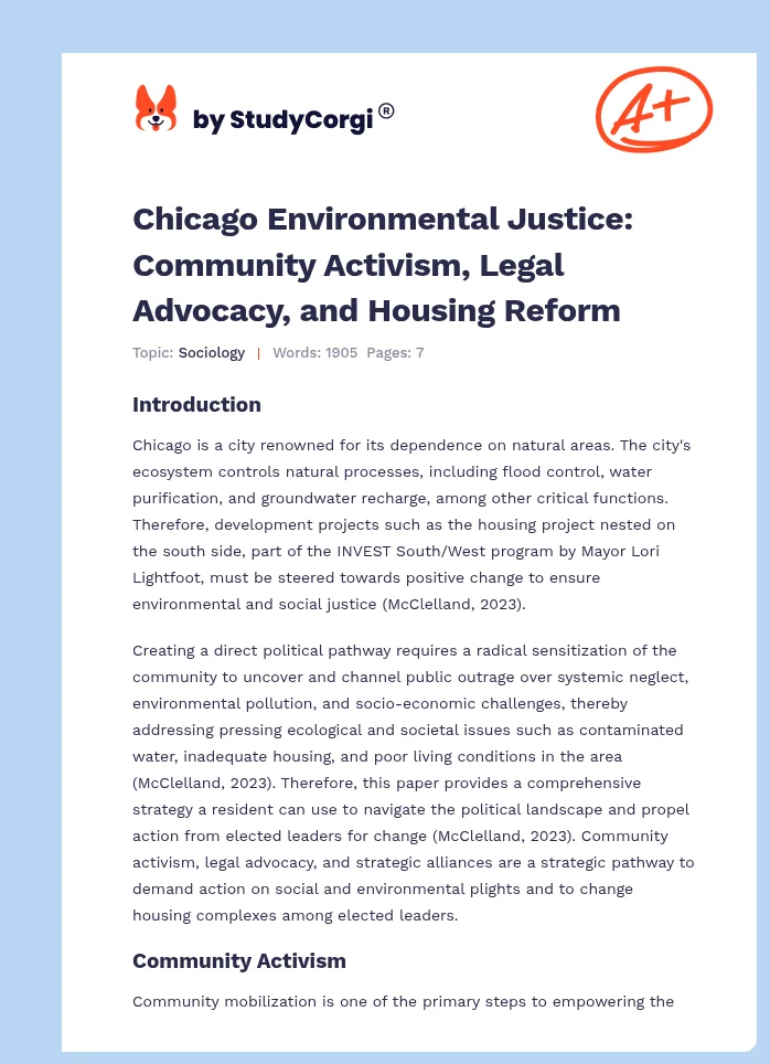 Chicago Environmental Justice: Community Activism, Legal Advocacy, and Housing Reform. Page 1