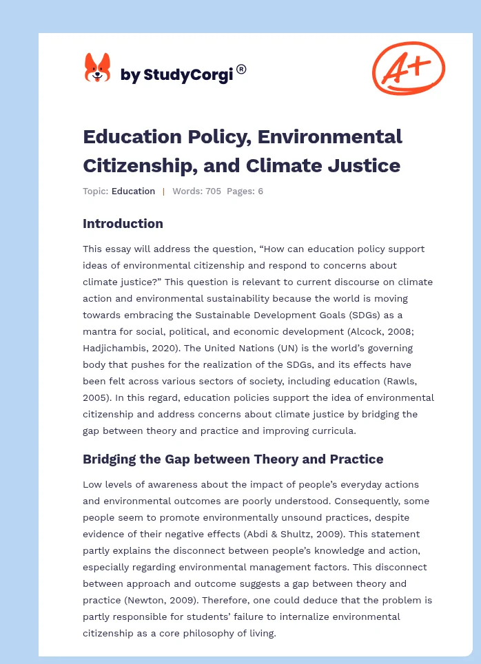 Education Policy, Environmental Citizenship, and Climate Justice. Page 1