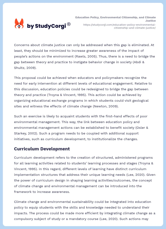 Education Policy, Environmental Citizenship, and Climate Justice. Page 2
