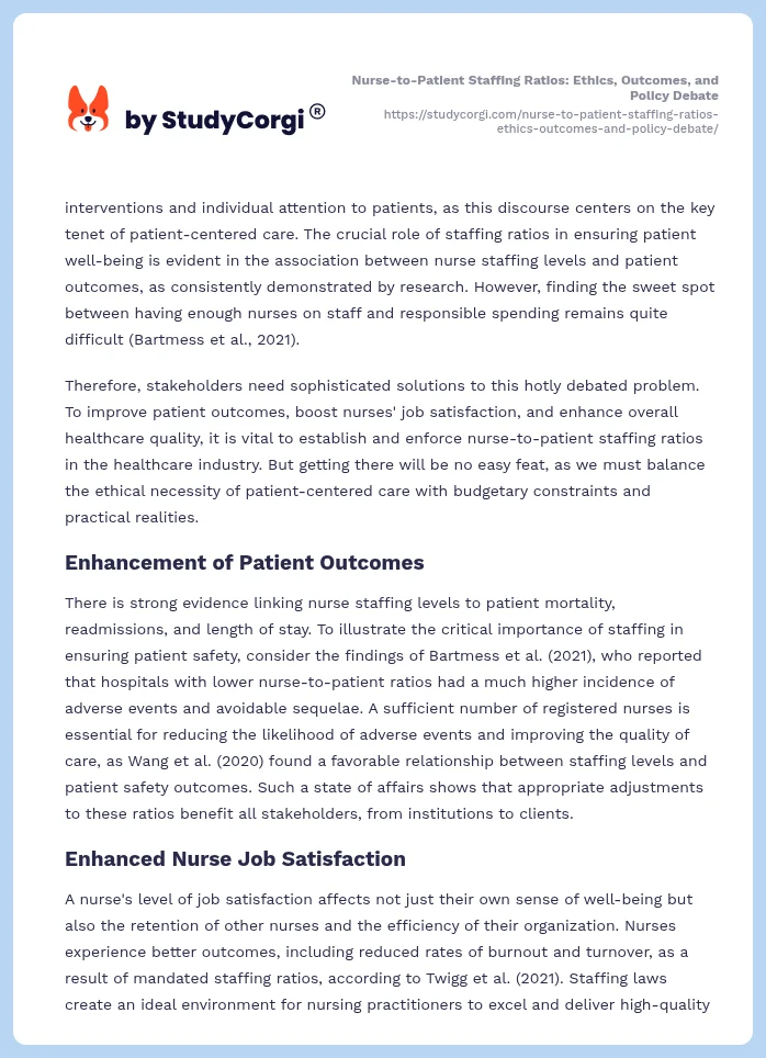Nurse-to-Patient Staffing Ratios: Ethics, Outcomes, and Policy Debate. Page 2