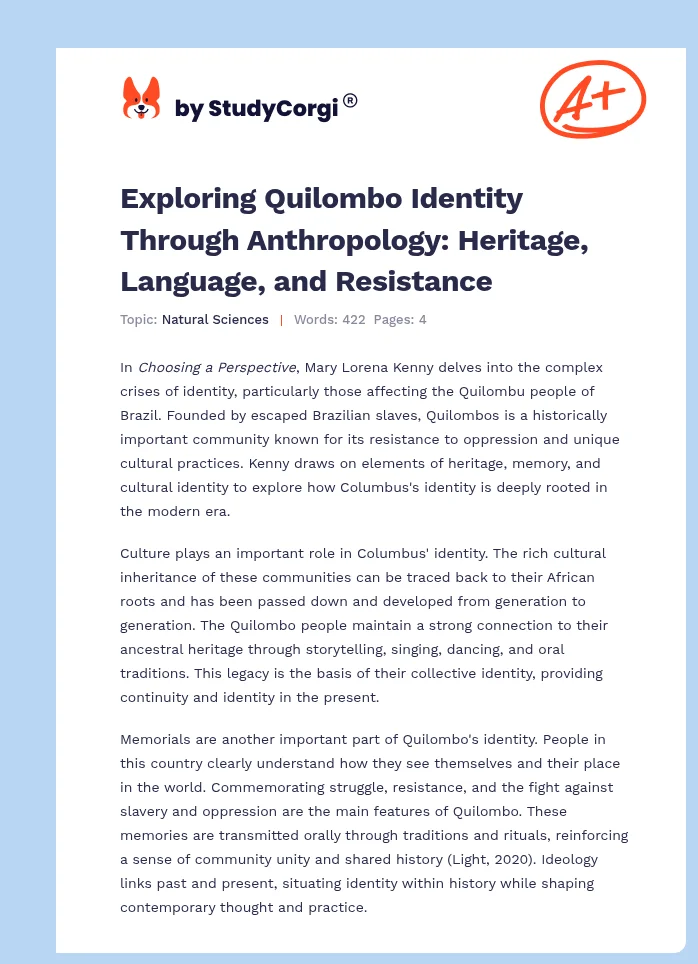 Exploring Quilombo Identity Through Anthropology: Heritage, Language, and Resistance. Page 1