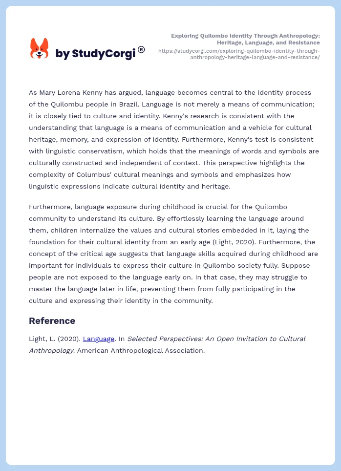Exploring Quilombo Identity Through Anthropology: Heritage, Language, and Resistance. Page 2